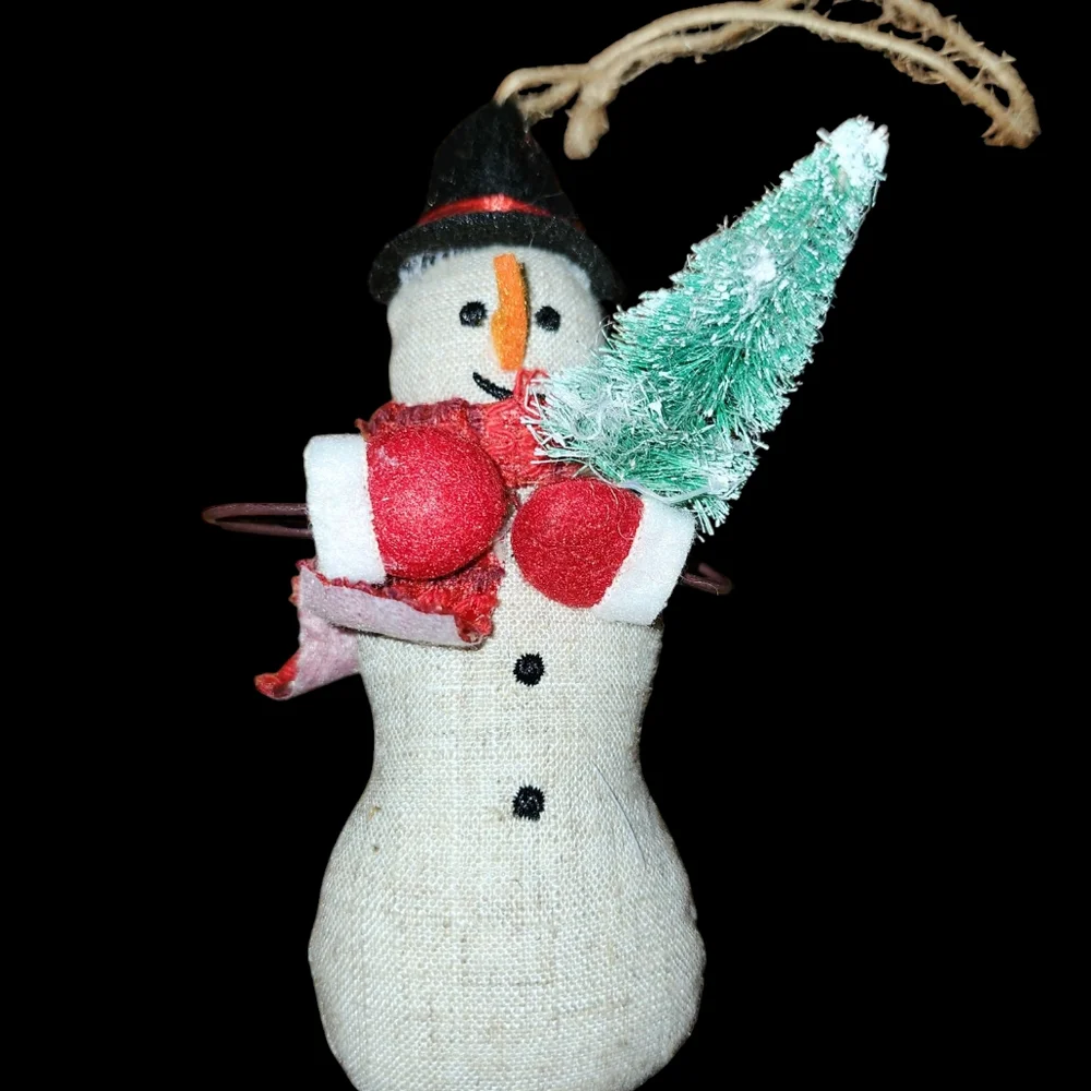 Target set of 3 snowmen ornaments 2022 cotton,flannel,knit.Wire arms